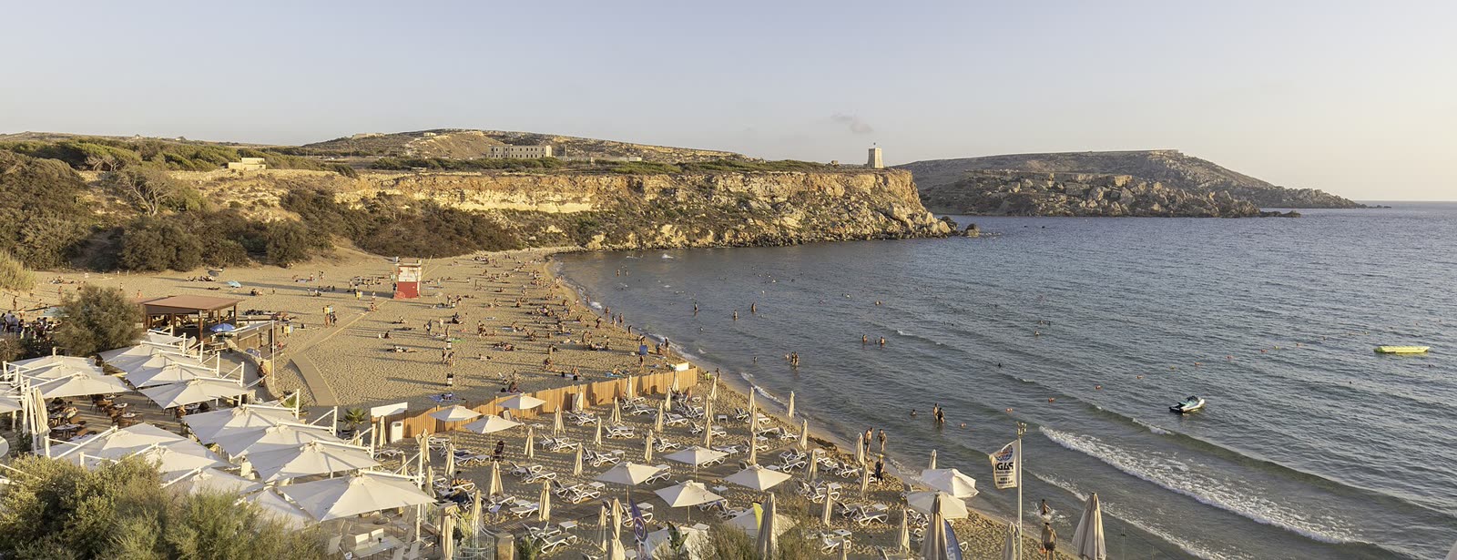Golden Bay beach with Għajn Tuffieħa Tower, Malta