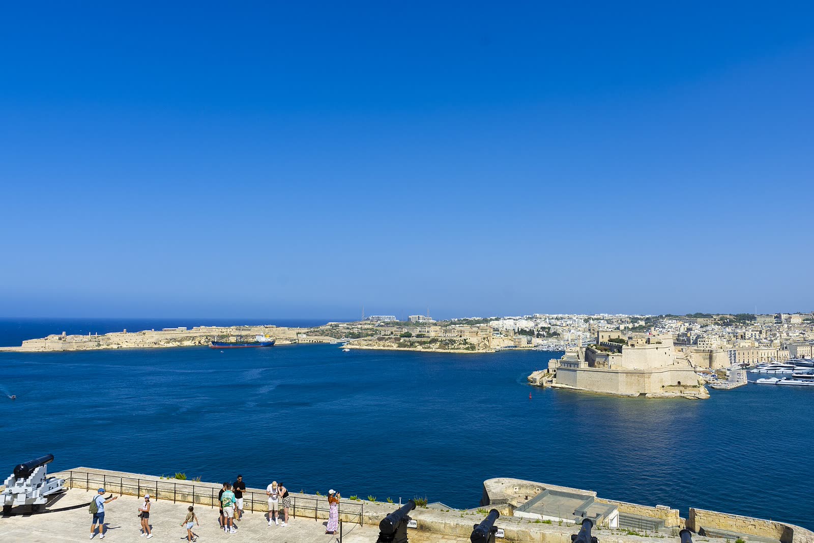 The Grand Harbour and Fort St Angelo seen from Upper Barrakka Gardens, Valletta, Malta