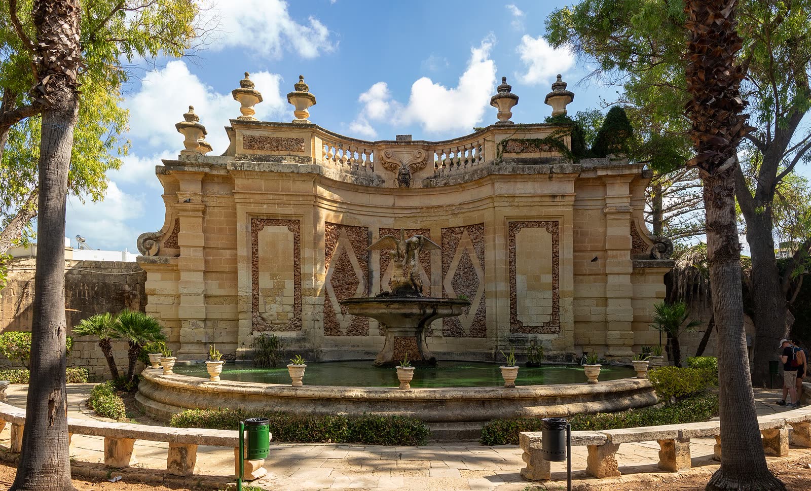 Baroque eagle fountain in San Anton Gardens, Attard, Malta