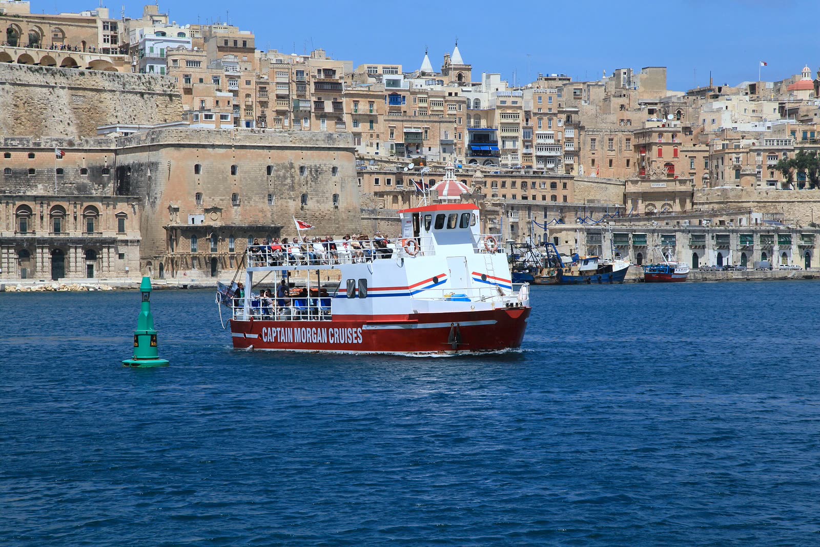 The Valletta waterfront seen across the Grand Harbour, Malta